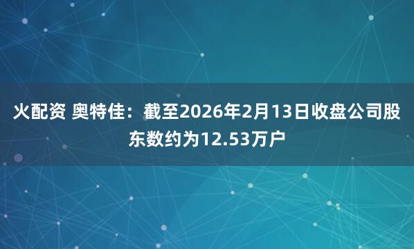 火配资 奥特佳：截至2026年2月13日收盘公司股东数约为12.53万户